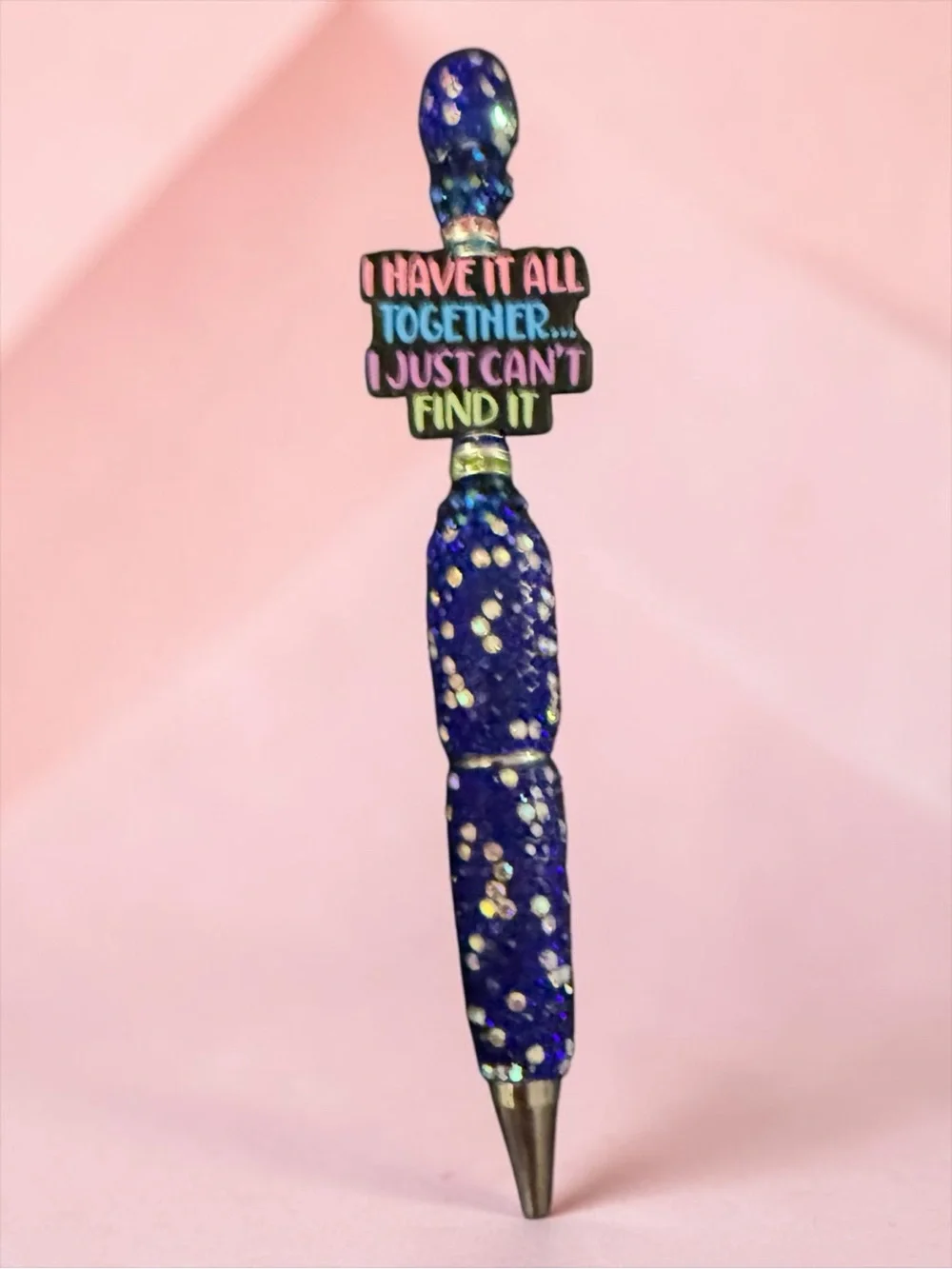 Navy Glitter Statement Pen with Multicolor Charm